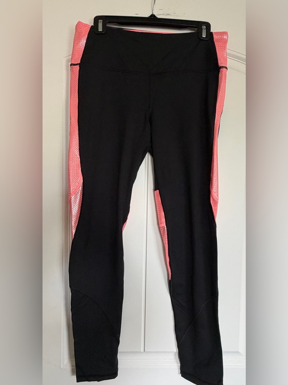 Victoria's Secret Black Leggings with Pink Coral Side Panels